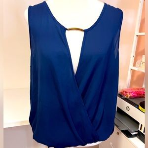 Low cut navy sleeveless w/ metal bar top by Cover Stitched size medium